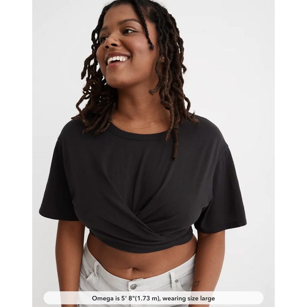 NWT Aerie Cropped Wrapback Tshirt True Black Size M